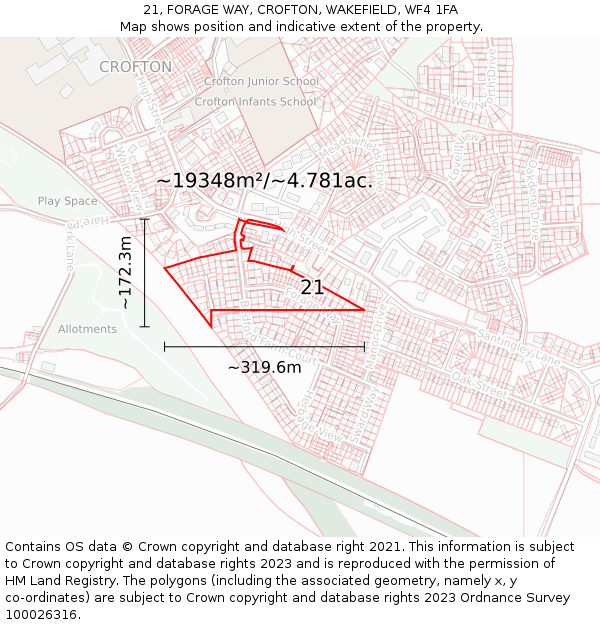 21, FORAGE WAY, CROFTON, WAKEFIELD, WF4 1FA: Plot and title map