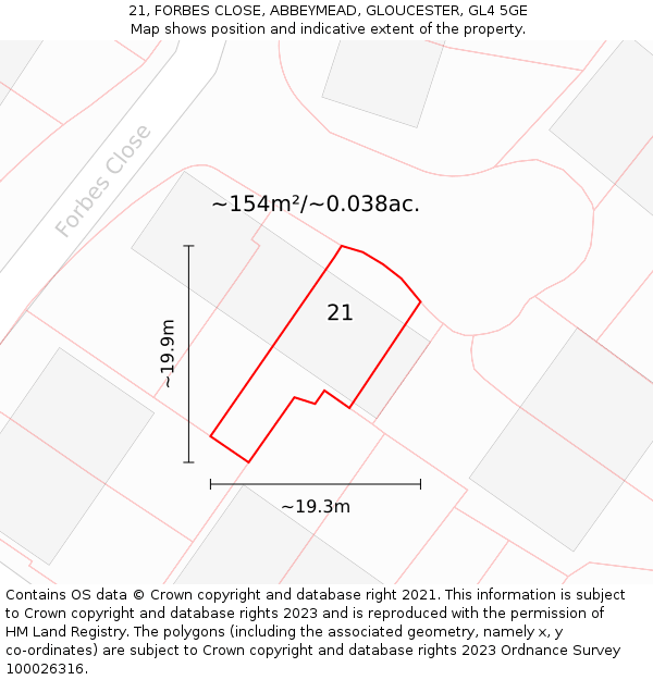 21, FORBES CLOSE, ABBEYMEAD, GLOUCESTER, GL4 5GE: Plot and title map