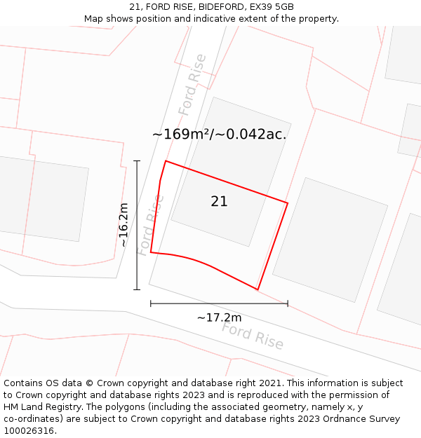 21, FORD RISE, BIDEFORD, EX39 5GB: Plot and title map