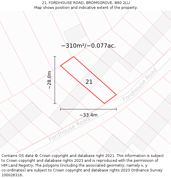 21, FORDHOUSE ROAD, BROMSGROVE, B60 2LU: Plot and title map