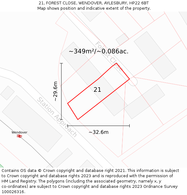 21, FOREST CLOSE, WENDOVER, AYLESBURY, HP22 6BT: Plot and title map