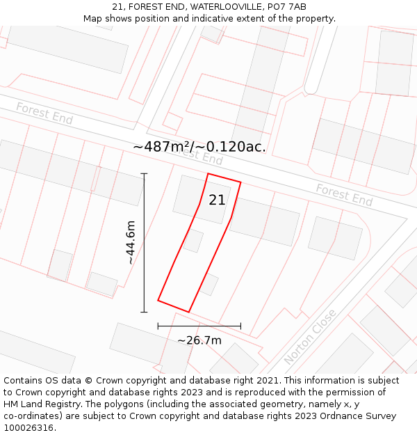 21, FOREST END, WATERLOOVILLE, PO7 7AB: Plot and title map