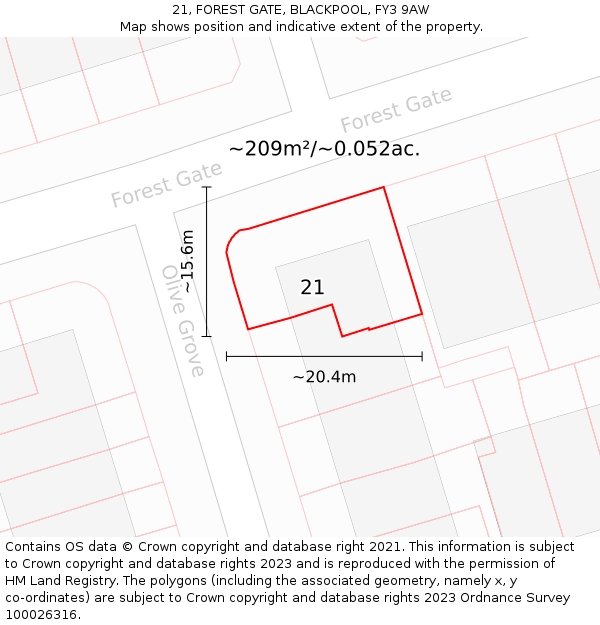 21, FOREST GATE, BLACKPOOL, FY3 9AW: Plot and title map