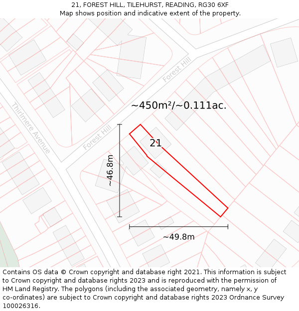 21, FOREST HILL, TILEHURST, READING, RG30 6XF: Plot and title map