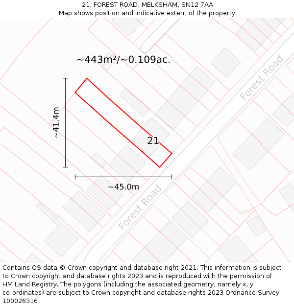 21, FOREST ROAD, MELKSHAM, SN12 7AA: Plot and title map