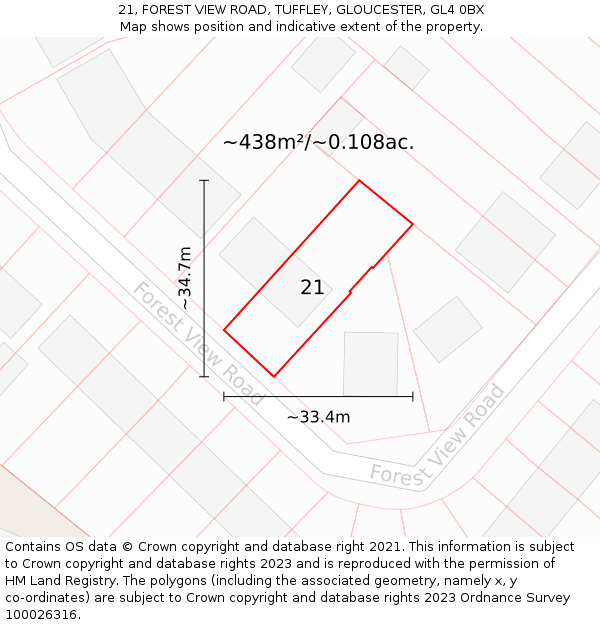 21, FOREST VIEW ROAD, TUFFLEY, GLOUCESTER, GL4 0BX: Plot and title map