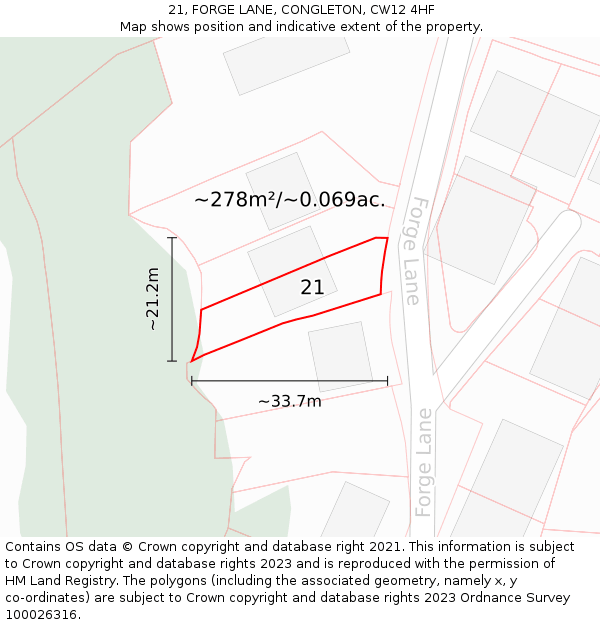 21, FORGE LANE, CONGLETON, CW12 4HF: Plot and title map