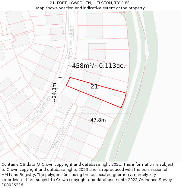 21, FORTH GWEDHEN, HELSTON, TR13 8FL: Plot and title map