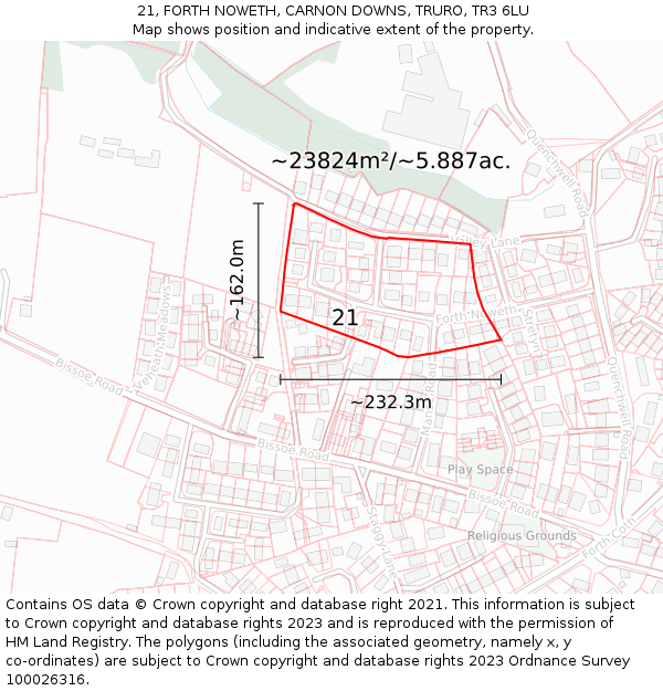 21, FORTH NOWETH, CARNON DOWNS, TRURO, TR3 6LU: Plot and title map