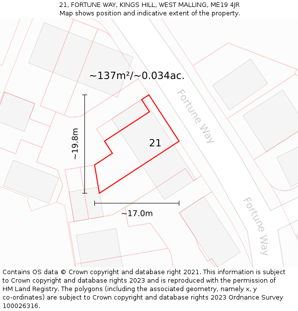 21, FORTUNE WAY, KINGS HILL, WEST MALLING, ME19 4JR: Plot and title map