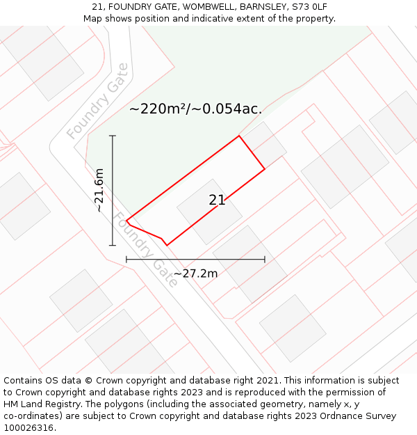 21, FOUNDRY GATE, WOMBWELL, BARNSLEY, S73 0LF: Plot and title map