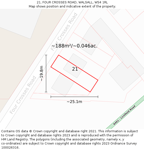21, FOUR CROSSES ROAD, WALSALL, WS4 1RL: Plot and title map