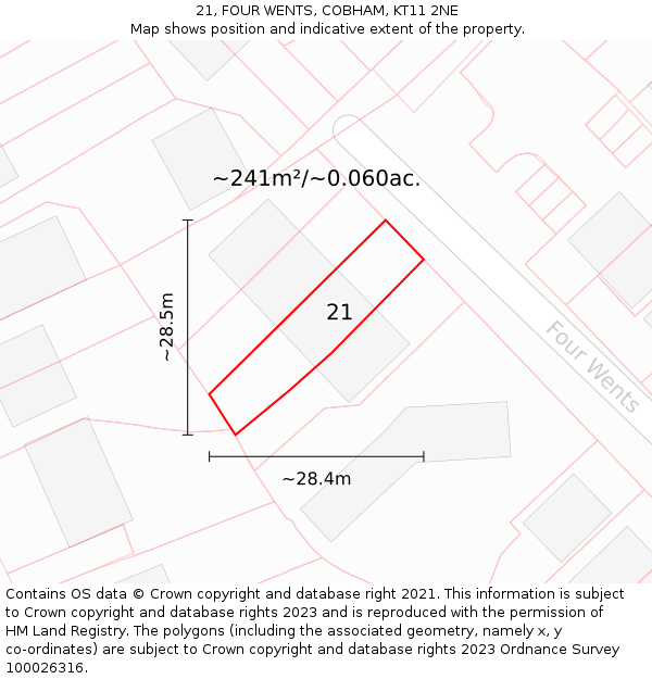 21, FOUR WENTS, COBHAM, KT11 2NE: Plot and title map