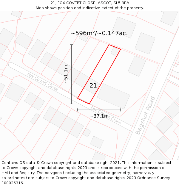 21, FOX COVERT CLOSE, ASCOT, SL5 9PA: Plot and title map