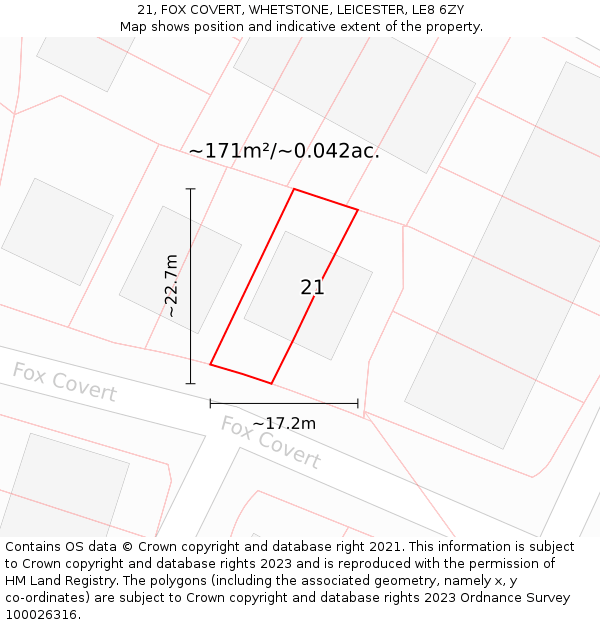 21, FOX COVERT, WHETSTONE, LEICESTER, LE8 6ZY: Plot and title map