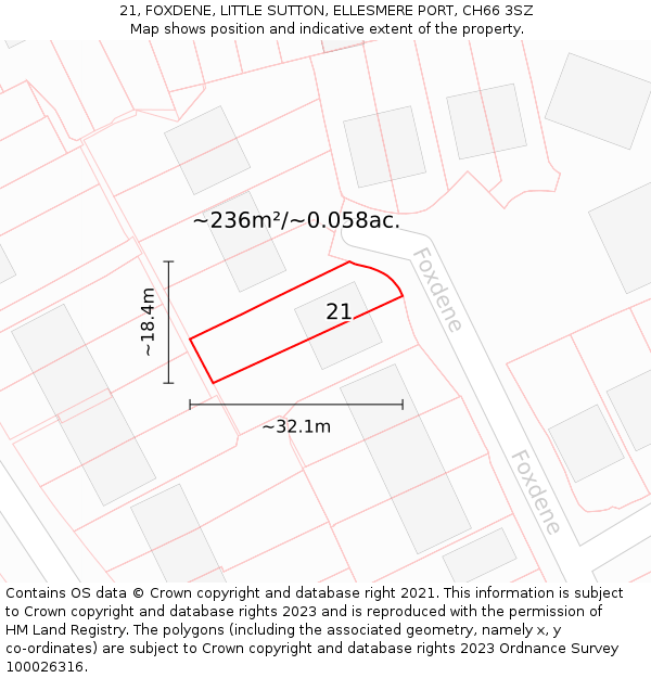 21, FOXDENE, LITTLE SUTTON, ELLESMERE PORT, CH66 3SZ: Plot and title map