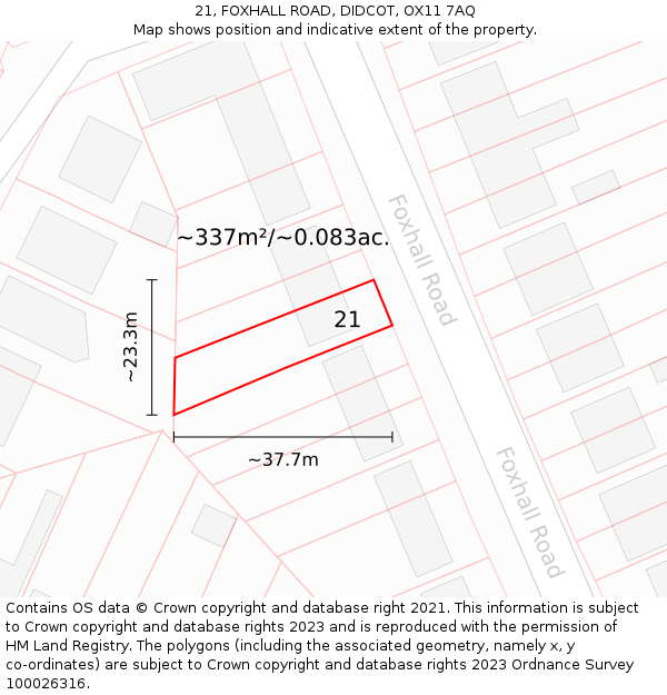 21, FOXHALL ROAD, DIDCOT, OX11 7AQ: Plot and title map