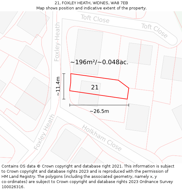 21, FOXLEY HEATH, WIDNES, WA8 7EB: Plot and title map