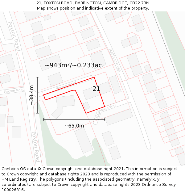 21, FOXTON ROAD, BARRINGTON, CAMBRIDGE, CB22 7RN: Plot and title map