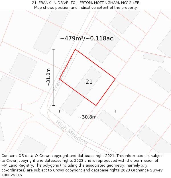 21, FRANKLIN DRIVE, TOLLERTON, NOTTINGHAM, NG12 4ER: Plot and title map