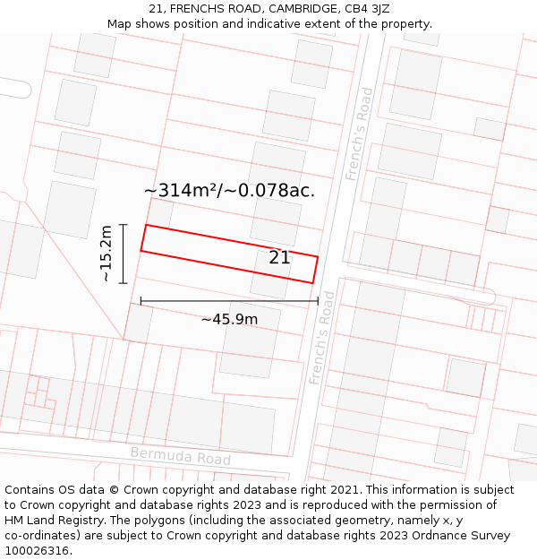 21, FRENCHS ROAD, CAMBRIDGE, CB4 3JZ: Plot and title map