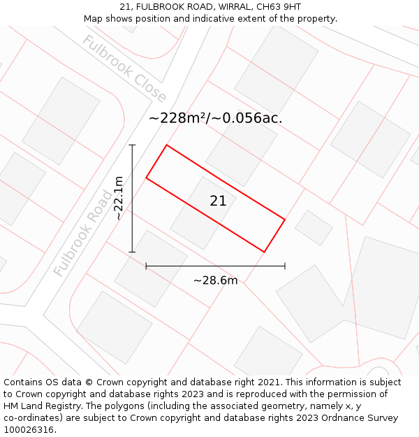 21, FULBROOK ROAD, WIRRAL, CH63 9HT: Plot and title map