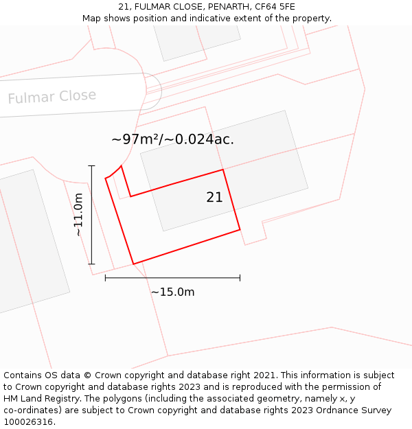 21, FULMAR CLOSE, PENARTH, CF64 5FE: Plot and title map