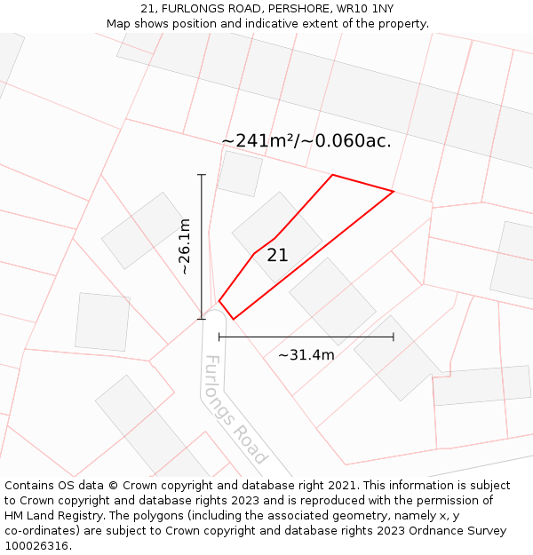21, FURLONGS ROAD, PERSHORE, WR10 1NY: Plot and title map