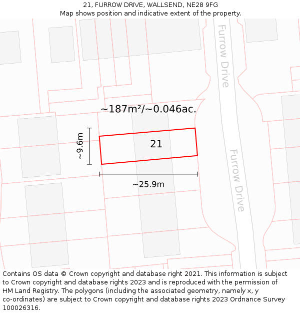 21, FURROW DRIVE, WALLSEND, NE28 9FG: Plot and title map