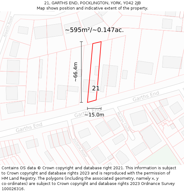 21, GARTHS END, POCKLINGTON, YORK, YO42 2JB: Plot and title map