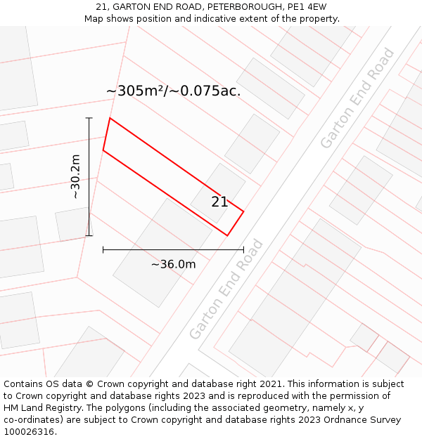 21, GARTON END ROAD, PETERBOROUGH, PE1 4EW: Plot and title map