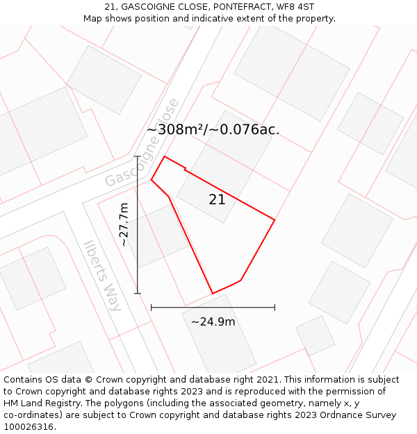 21, GASCOIGNE CLOSE, PONTEFRACT, WF8 4ST: Plot and title map