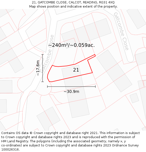 21, GATCOMBE CLOSE, CALCOT, READING, RG31 4XQ: Plot and title map