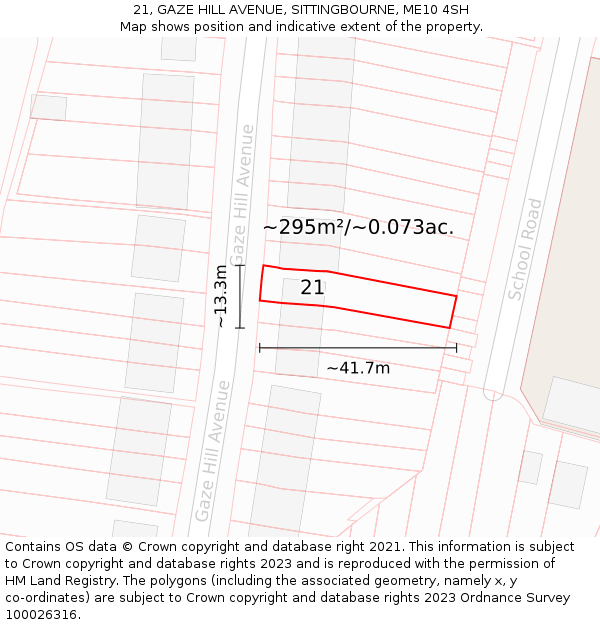 21, GAZE HILL AVENUE, SITTINGBOURNE, ME10 4SH: Plot and title map