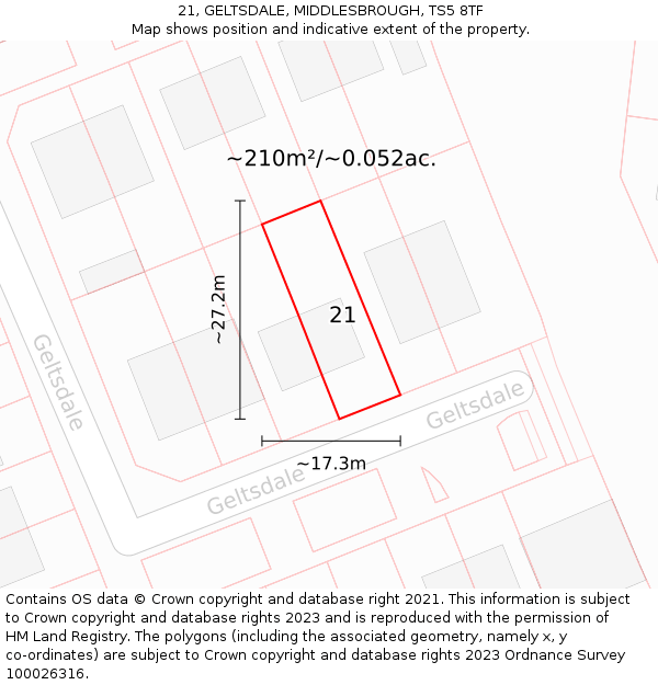 21, GELTSDALE, MIDDLESBROUGH, TS5 8TF: Plot and title map