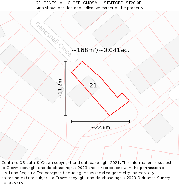 21, GENESHALL CLOSE, GNOSALL, STAFFORD, ST20 0EL: Plot and title map