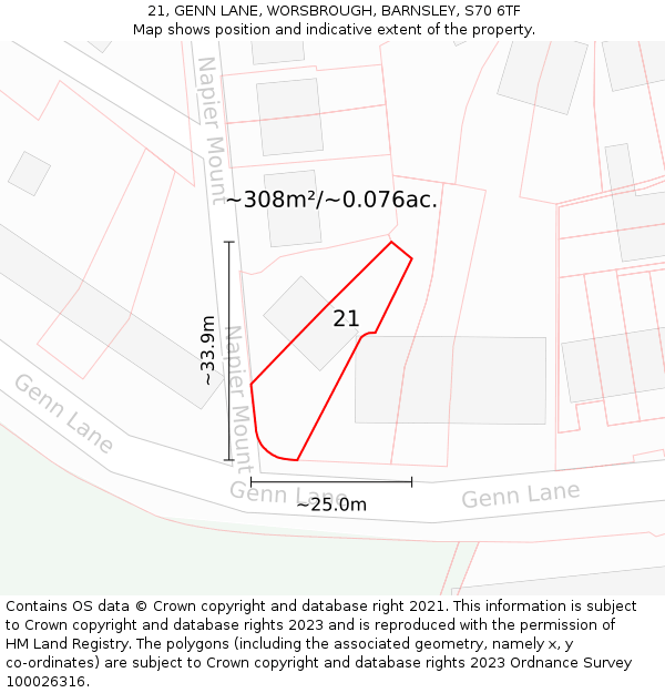 21, GENN LANE, WORSBROUGH, BARNSLEY, S70 6TF: Plot and title map