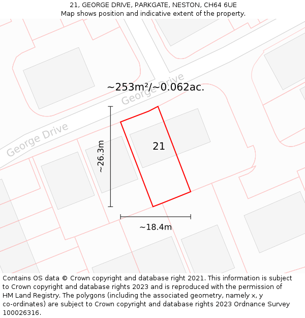 21, GEORGE DRIVE, PARKGATE, NESTON, CH64 6UE: Plot and title map