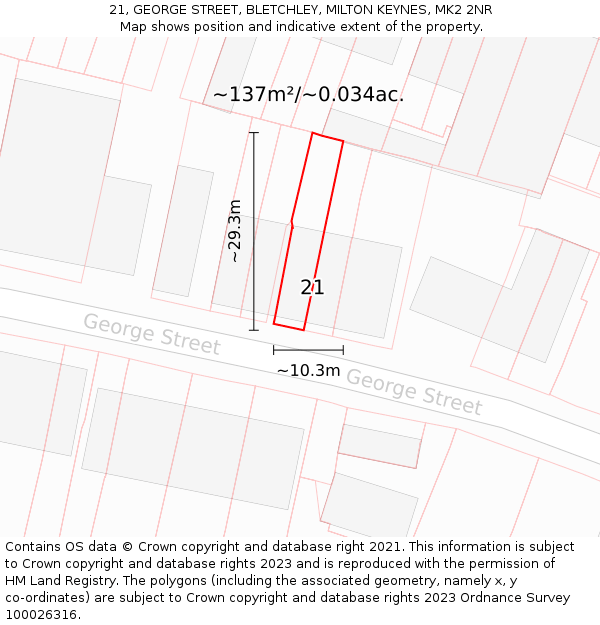 21, GEORGE STREET, BLETCHLEY, MILTON KEYNES, MK2 2NR: Plot and title map