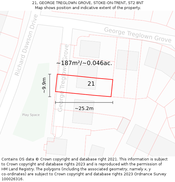 21, GEORGE TREGLOWN GROVE, STOKE-ON-TRENT, ST2 8NT: Plot and title map