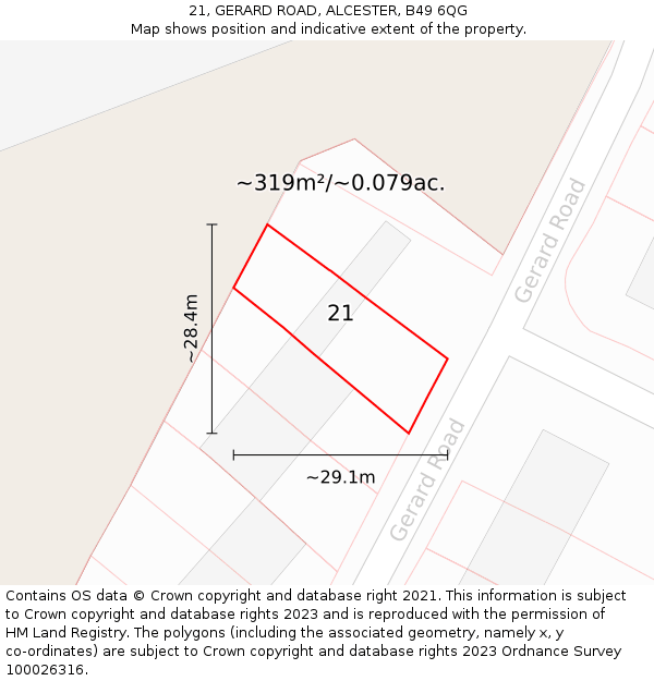 21, GERARD ROAD, ALCESTER, B49 6QG: Plot and title map