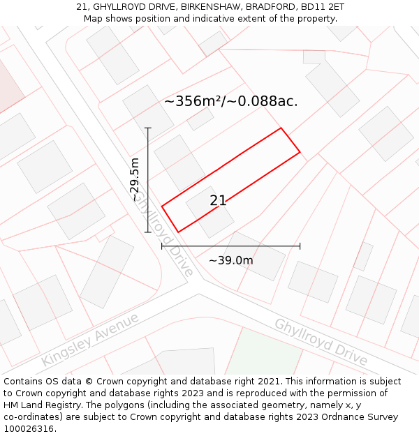 21, GHYLLROYD DRIVE, BIRKENSHAW, BRADFORD, BD11 2ET: Plot and title map