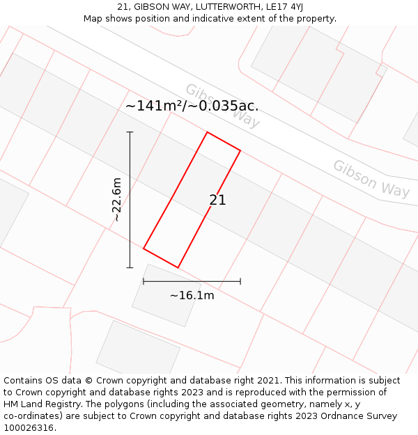 21, GIBSON WAY, LUTTERWORTH, LE17 4YJ: Plot and title map