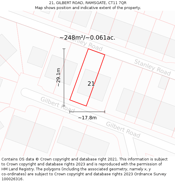 21, GILBERT ROAD, RAMSGATE, CT11 7QR: Plot and title map