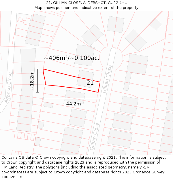 21, GILLIAN CLOSE, ALDERSHOT, GU12 4HU: Plot and title map