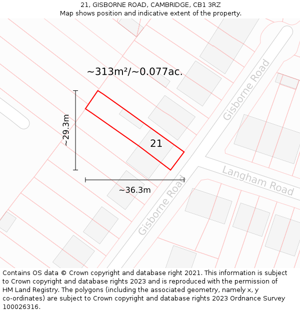 21, GISBORNE ROAD, CAMBRIDGE, CB1 3RZ: Plot and title map