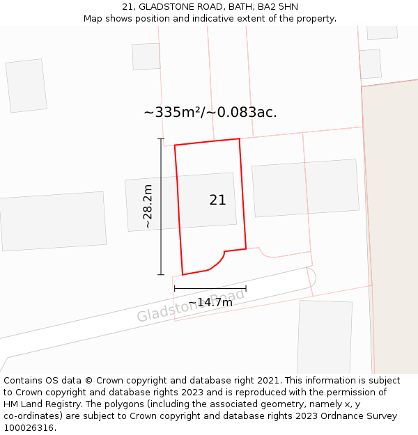 21, GLADSTONE ROAD, BATH, BA2 5HN: Plot and title map