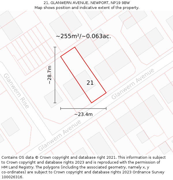 21, GLANWERN AVENUE, NEWPORT, NP19 9BW: Plot and title map