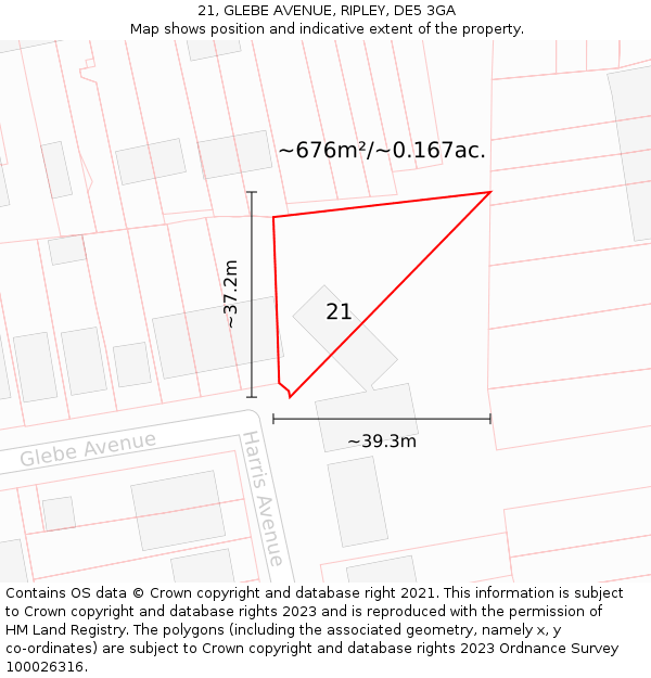 21, GLEBE AVENUE, RIPLEY, DE5 3GA: Plot and title map