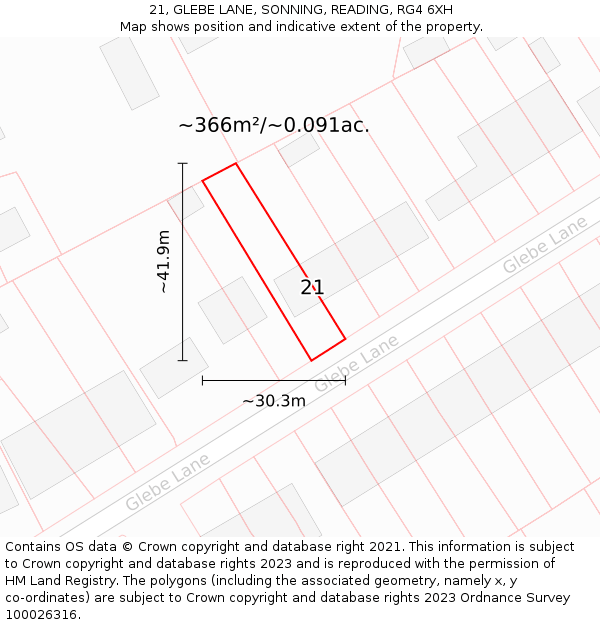 21, GLEBE LANE, SONNING, READING, RG4 6XH: Plot and title map